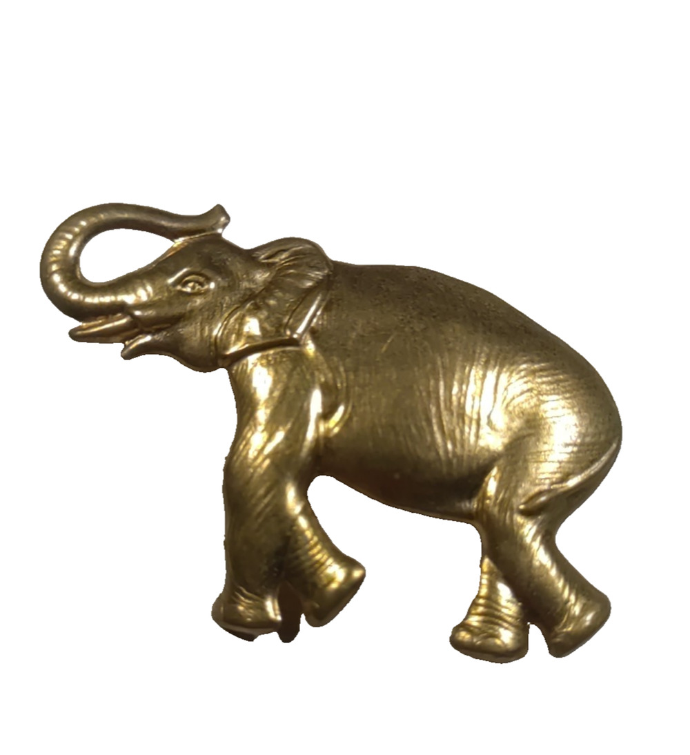Trunk Up Elephant Gold Tone Thin Metal Hair Barrette Tension Clip